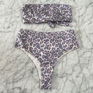 NWT ByEgreis Purple Leopard Bikini Kari Bottom (M) Bandeau Top (S)